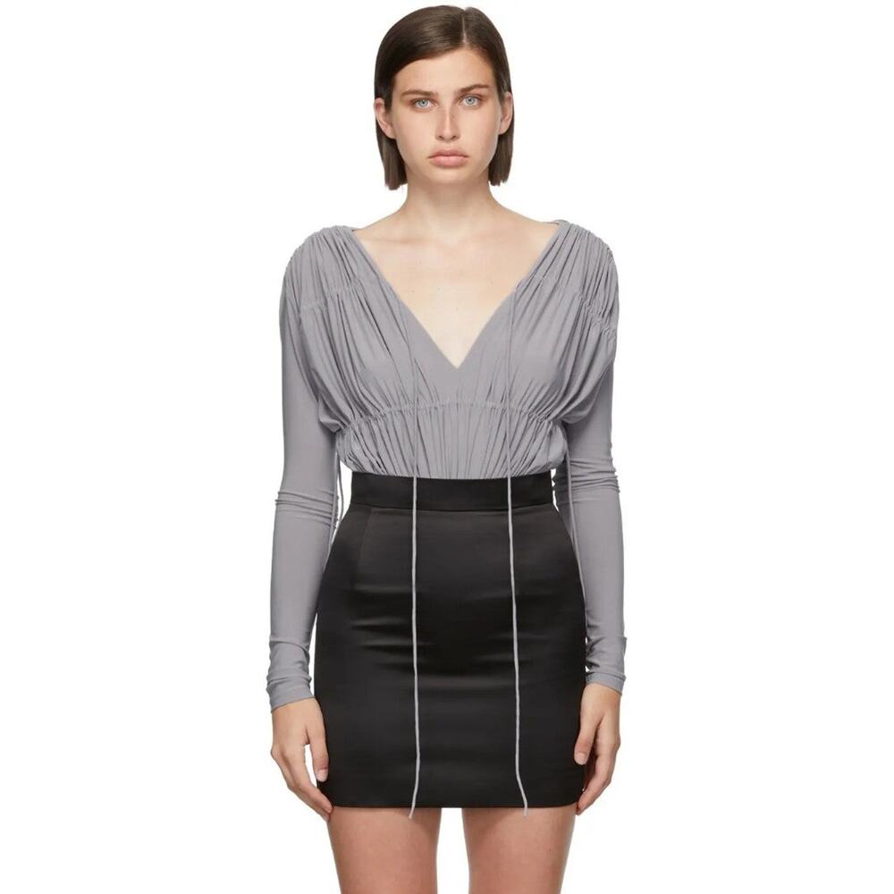 Materiel Tbilisi Grey V-Neck Gathered Bodysuit Gray - M